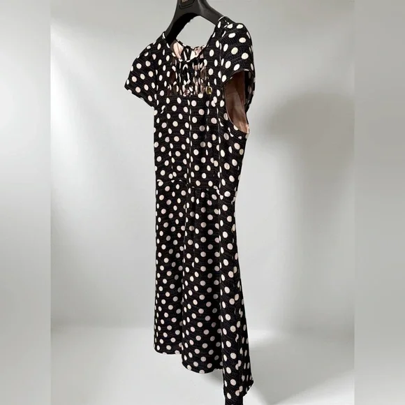 Anthropologie Maeve EUC Sz 4 Black & White Polka Dots Fit & Flare Dress (0535)